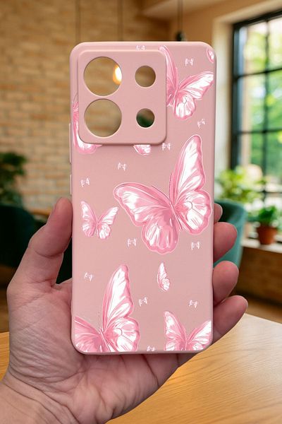 Vip Case حافظة لهاتف Xiaomi RM Note 13 Pro 5G وردي على شكل فراشة من السيليكون ممتصة للصدمات حافظة مطاطية كلاسيكية محمية 277