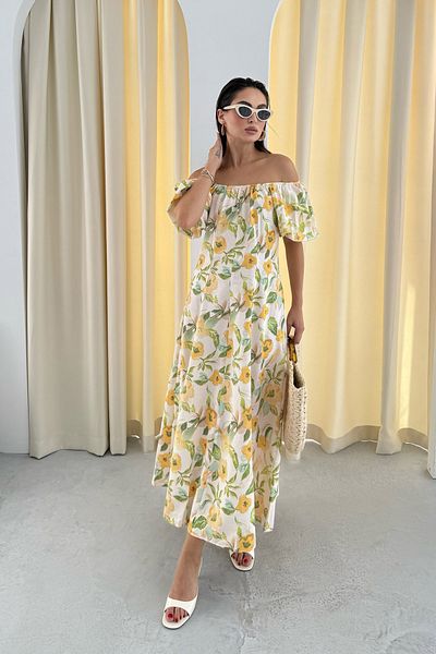 Seda Yalçın Atelier Flower Pattern Balloon Sleeve Linen Dress