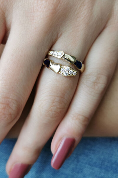 Aslı Gold Lacivert Mineli Taşlı Altın Yılan Yüzük