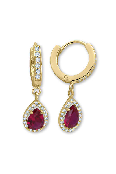 Aslı Gold Yakut Taşlı Altın Damla Model Küpe (KP0488)