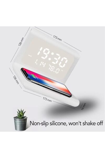Generic Digital Alarm Clock with Wireless Charger - Bedside Table Alarm Clock & Wireless Charger (White)