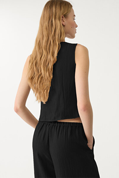 VODENS Women's Black Button and Textured Ball Vest