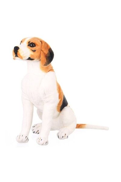 MASHASHOP Realistic Plush Dog, Beagle, Brown/White, 32 cm