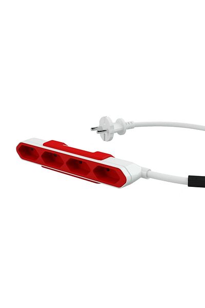 Allocacoc Extension cord, Powerbar by Allocacoc, 4 outlets, 1.5m, white/red