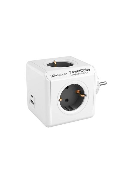 Allocacoc Cubic extension cord, Powercube by Allocacoc, USB-C, 4 sockets, white/gray