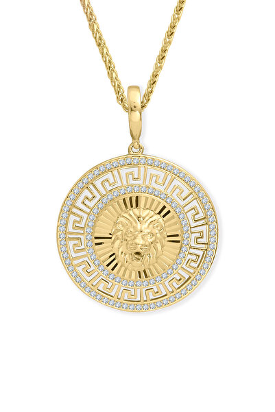 Aslı Gold Taşlı Altın Madalyon Aslan Kolye