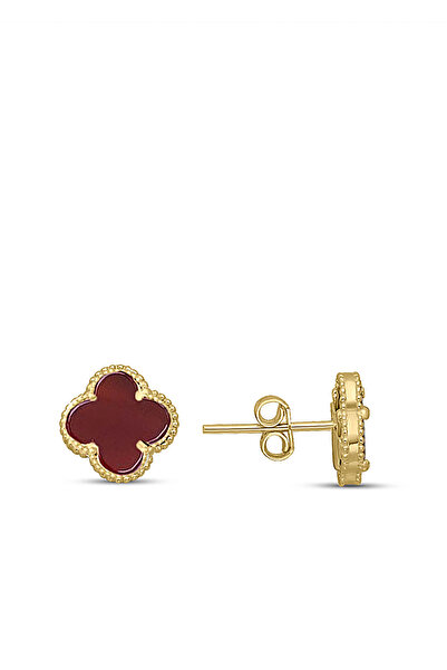 Aslı Gold Akik Taşlı Altın Yonca Küpe (KP1069)