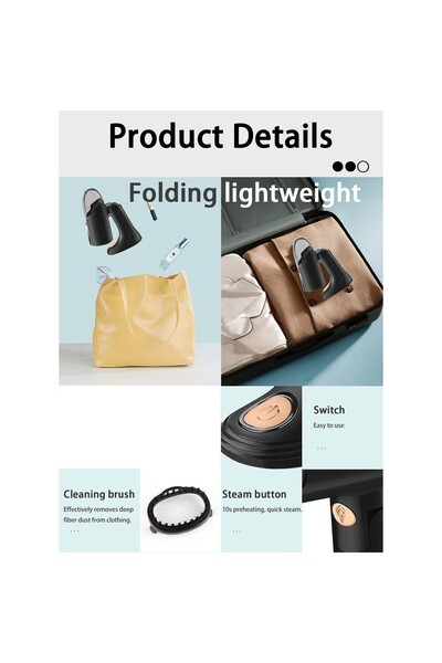 Flippy Portable Vertical Steam Iron 1500W, 138ml Removable Tank, Foldable, Black