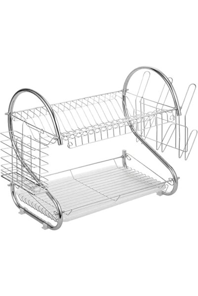 SUKILO رف تجفيف أطباق المطبخ - مصفاة أطباق من الحديد المطلي بالكروم مع حامل أ...