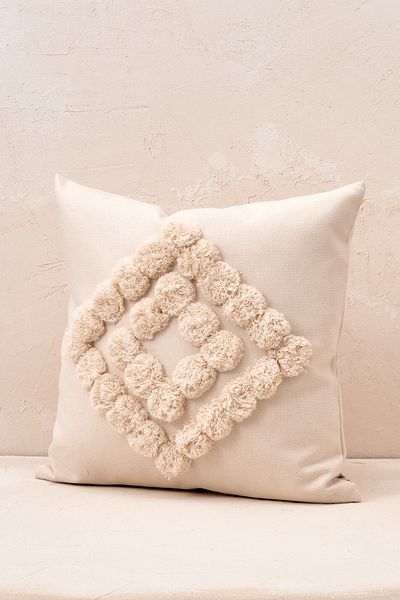Cozy & Soft Cream Color Throw Pillow Case Set with Bohemian Straw and Decorated Surface - Set of 2 (50X50 Cm, 30X50 cm)