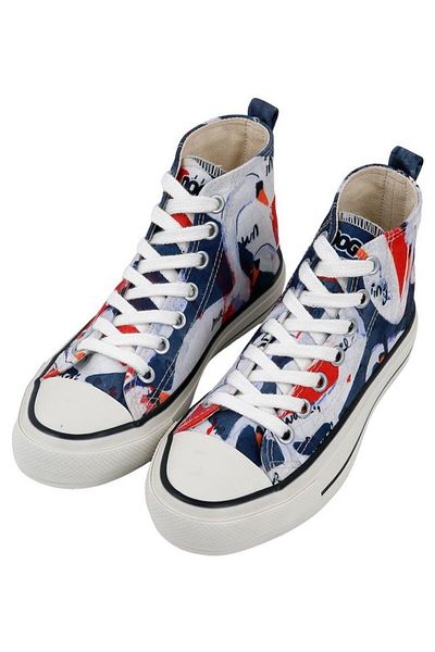 Dogo Women's Vegan Navy Blue High Sneakers - Swan and Raven Design