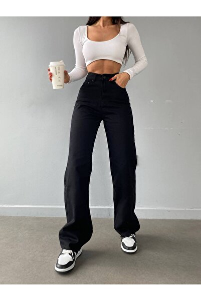 Shield Life Μαύρο Palazzo Φαρδύ Γυναικείο Παντελόνι Τζιν