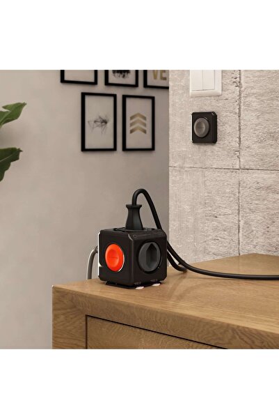 Allocacoc Cubic extension cord with remote control, Powercube by Allocacoc, 4 sockets, black