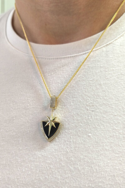 Aslı Gold Şövalye Altın Siyah Mineli Unisex Kolye