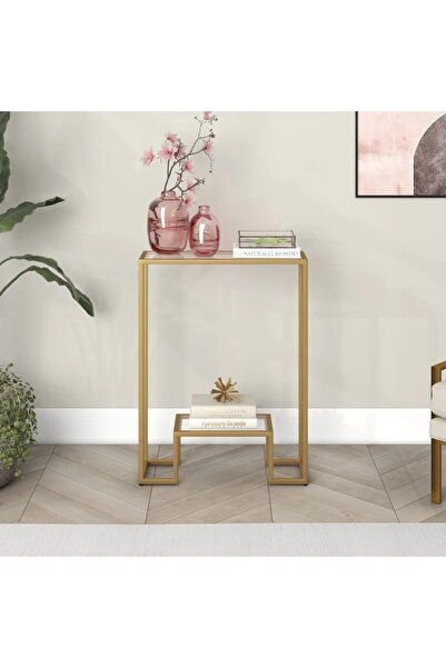 genric FFD Pre-Assembled Console Table with Glass Shelves and 1.3cm Thick Metal Frame - Modern Entryway
