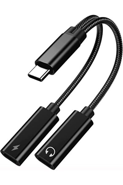 Shopi محول صوت وشحن بمنفذين USB Type-C، كابل مقسم 2 في 1، أسود