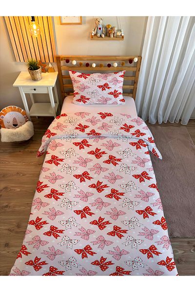 Evmila Double Sided Bow Patterned - Printed Single Duvet Cover Set