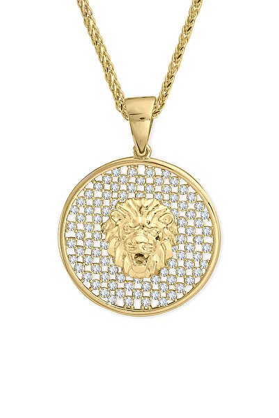 Aslı Gold Altın Petek Model Taşlı Aslan Kolye (KLY1535)