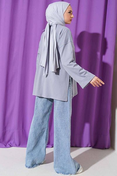 BYKUZEYARAS Belted Oversize Relaxed Fit Two Thread Tunic Sweat