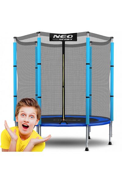 Neo-Sport Garden trampoline for children 140 cm 4.5ft Blue, Outdoor net, Metal poles