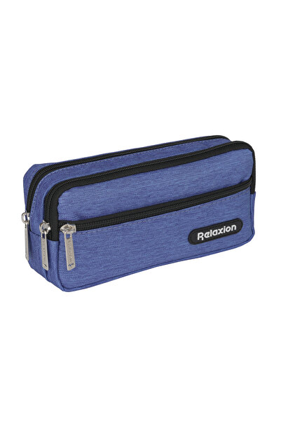 Relaxion Mavi Üç Gözlü Su Geçirmez Kumaş Kalem Çantası Kalemlik 110
