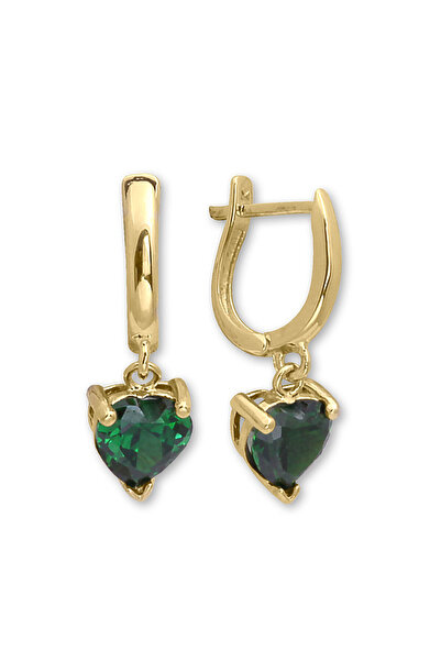 Aslı Gold Yeşil Taşlı Altın Kalp Küpe (KP0499)