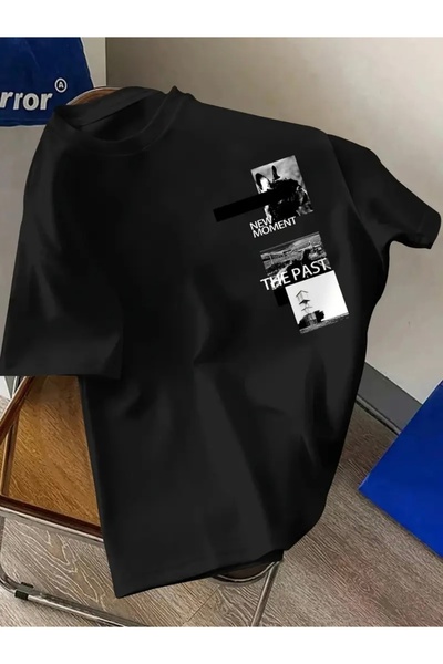 FUFLUNS New Moment the Past Printed Oversize Circle Neck T-Shirt