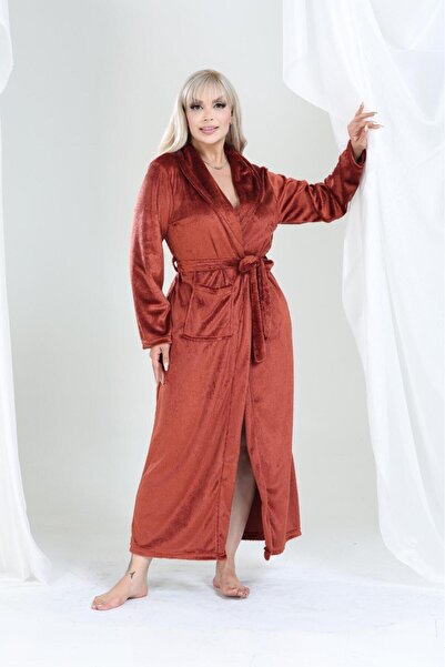 mervemoda Long Sleeve Fabric Full Length Dress with Pockets