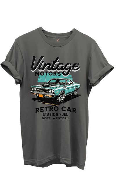 WİDİ Tricou unisex cu potrivire normală din bumbac 100% imprimat cu mașină retro scrisă Vintage Motors