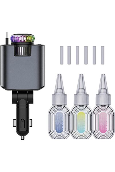 Generic 5-in-1 45W Car Charger with Air Freshener, Retractable Cables, USB-C & iOS - Black/Grey