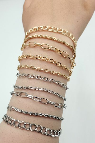 Bijuty Set of 10 Chain Bracelets - 5 Gold - 5 Silver Color