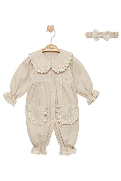 Celira Beige Tulle Detailed Jumpsuit 3 Months, 6 Months, 9 Months, 12 Months Baby Girl