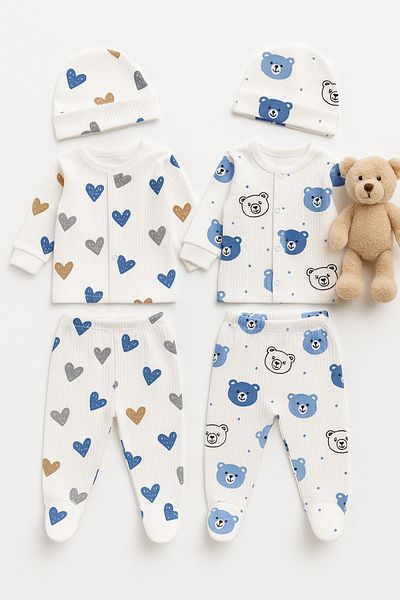 VERONA TARZ Baby Girl Boy 6 Piece Set Bottom-Top Set with Hat Corduroy Newborn Hospital Outlet Cotton