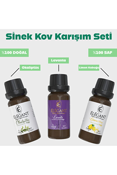Elegant %100 Doğal Sinek Kovucu Set – Lavanta, Okaliptüs, Limon Kabuğu Yağı +...