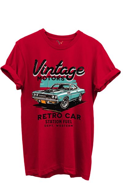 WİDİ Tricou unisex cu potrivire normală din bumbac 100% imprimat cu mașină retro scrisă Vintage Motors