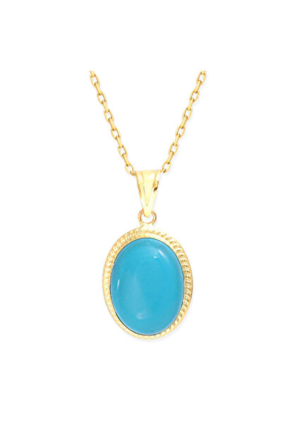 Aslı Gold 2.8 Cm Altın Nostalji Firuze Taşlı Kolye (KLY0136)