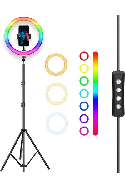 SUKILO حلقة إضاءة LED RGB مقاس 14 بوصة مع حامل ثلاثي القوائم بطول 7 أقدام وحا...