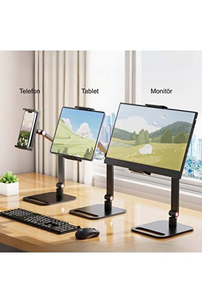 Triline Monitör Tablet iPad Telefon Tutucu 12-16 İnç Universal Metal 360° Derece Döner Stand