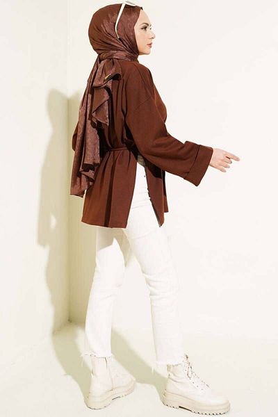 BYKUZEYARAS Belted Oversize Relaxed Fit Two Thread Tunic Sweat