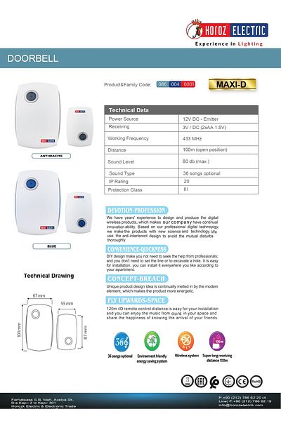 Z-Tools Wireless doorbell, 3V MAXI-D, / 086-004-0001