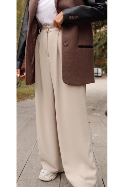 jsshop collection FLORANSA/////PANTALONI PALAZZO DE DUBLĂ ȚESUTĂ PENTRU FEMEI CU BUCĂȚI LATERALE
