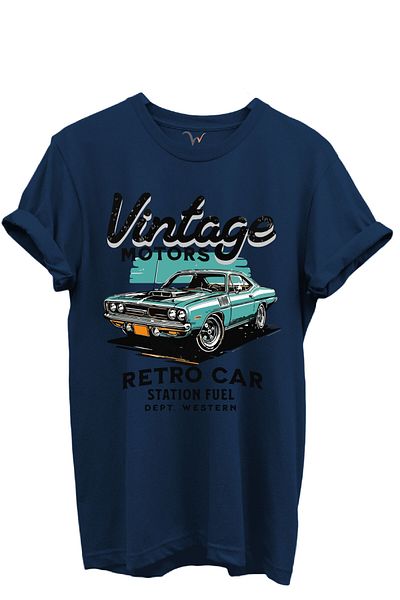 WİDİ Tricou unisex cu potrivire normală din bumbac 100% imprimat cu mașină retro scrisă Vintage Motors