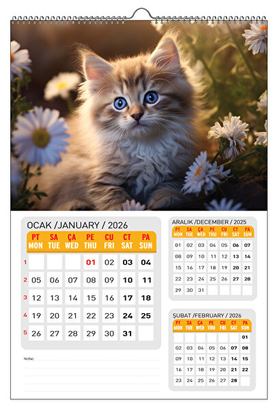 NATURELBASIM 2026 KEDİ DUVAR TAKVİMİ-PLANLAMA