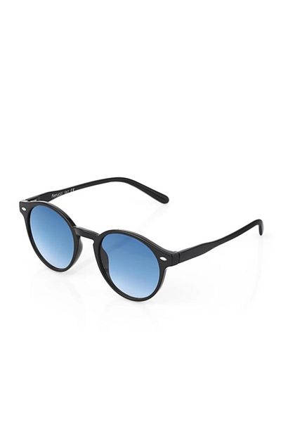 Ferrucci Brand Model Round Unisex Sunglasses with Blue Degradation Glass with Black Frame