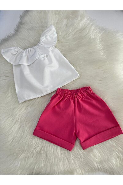 Moda Lina Girl's Pink Color Shorts & White Blouse Set