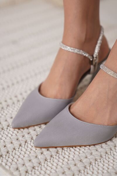 Zerenyus Georgina Premium Women's Stony Gray Satin Heeled Shoes