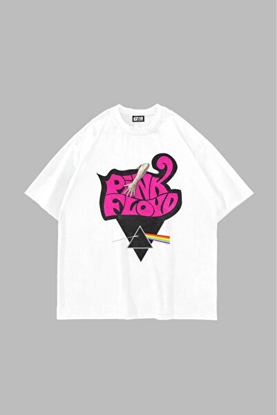 Bak Moda Tricou alb unisex oversize cu imprimeu Pink Floyd