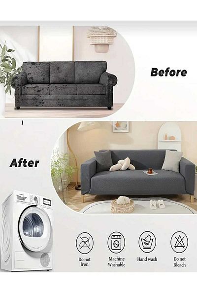 Arzuyum Brick Pattern 3-Seat Sofa Cover 3-Seater Sofa Cover Elastic Flexible