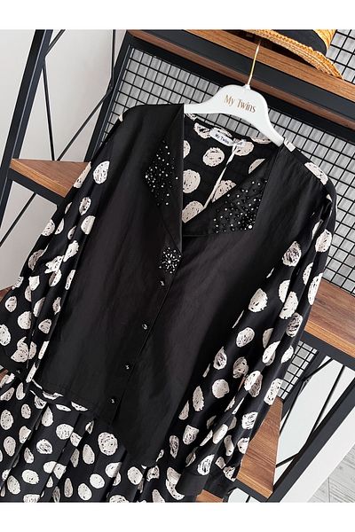 My twins Ewas Design Midi Length Skirt Bead Embroidered Blouse Women's Double Suit