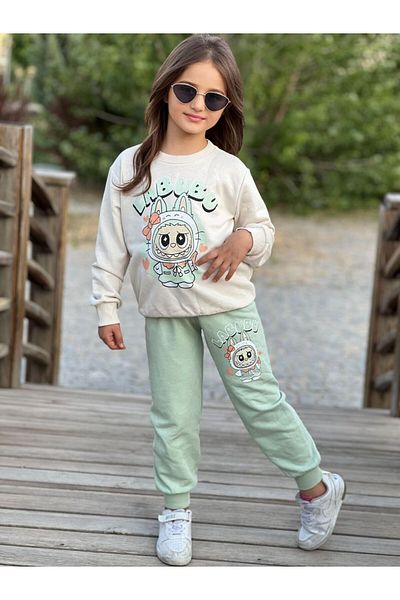 KGN GİYİM Girl's Seasonal Bottom Top Tracksuit Set Cotton